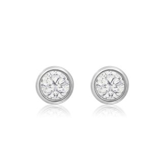 1/5 Carat Bezel Set Diamond Stud Earrings Crafted In 14 Karat White Gold
