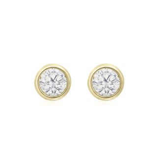 1/5 Carat Bezel Set Diamond Stud Earrings Crafted In 14 Karat Yellow Gold