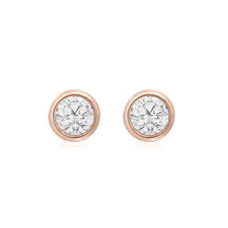 1/5 Carat Bezel Set Diamond Stud Earrings Crafted In 14 Karat Rose Gold
