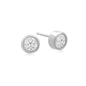 1/3 Carat Bezel Set Diamond Stud Earrings Crafted In 14 Karat White Gold