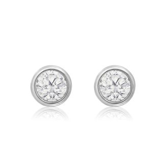 1/3 Carat Bezel Set Diamond Stud Earrings Crafted In 14 Karat White Gold