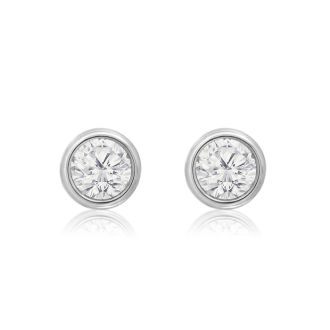 1/3 Carat Bezel Set Diamond Stud Earrings Crafted In 14 Karat White Gold