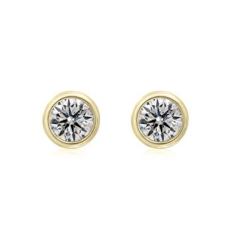 1/3 Carat Bezel Set Diamond Stud Earrings Crafted In 14 Karat Yellow Gold
