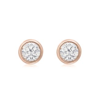 1/3 Carat Bezel Set Diamond Stud Earrings Crafted In 14 Karat Rose Gold
