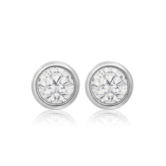 1/2 Carat Bezel Set Diamond Stud Earrings Crafted In 14 Karat White Gold