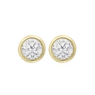 1/2 Carat Bezel Set Diamond Stud Earrings Crafted In 14 Karat Yellow Gold