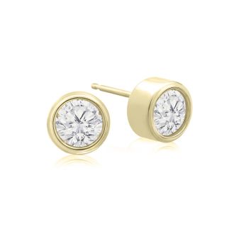 3/4 Carat Bezel Set Diamond Stud Earrings Crafted In 14 Karat Yellow Gold
