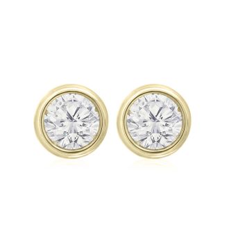 3/4 Carat Bezel Set Diamond Stud Earrings Crafted In 14 Karat Yellow Gold