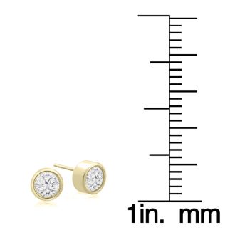 3/4 Carat Bezel Set Diamond Stud Earrings Crafted In 14 Karat Yellow Gold