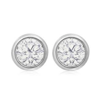 1 Carat Bezel Set Diamond Stud Earrings Crafted In 14 Karat White Gold
