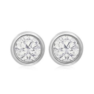 1 Carat Bezel Set Diamond Stud Earrings Crafted In 14 Karat White Gold
