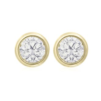 1 Carat Bezel Set Diamond Stud Earrings Crafted In 14 Karat Yellow Gold
