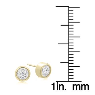 1 Carat Bezel Set Diamond Stud Earrings Crafted In 14 Karat Yellow Gold