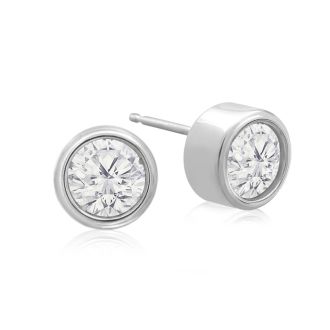 1 1/3 Carat Bezel Set Diamond Stud Earrings Crafted In 14 Karat White Gold