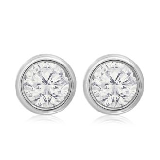 1 1/3 Carat Bezel Set Diamond Stud Earrings Crafted In 14 Karat White Gold