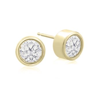 1 1/3 Carat Bezel Set Diamond Stud Earrings Crafted In 14 Karat Yellow Gold