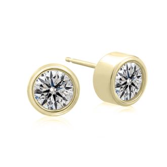 1 1/3 Carat Bezel Set Diamond Stud Earrings Crafted In 14 Karat Yellow Gold