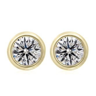 1 1/3 Carat Bezel Set Diamond Stud Earrings Crafted In 14 Karat Yellow Gold