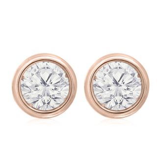 1 1/3 Carat Bezel Set Diamond Stud Earrings Crafted In 14 Karat Rose Gold