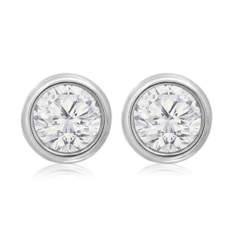 1 1/2 Carat Bezel Set Diamond Stud Earrings Crafted In 14 Karat White Gold
