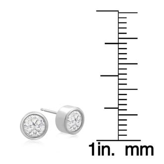 1 1/2 Carat Bezel Set Diamond Stud Earrings Crafted In 14 Karat White Gold
