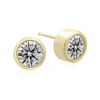 1 1/2 Carat Bezel Set Diamond Stud Earrings Crafted In 14 Karat Yellow Gold