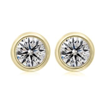 1 1/2 Carat Bezel Set Diamond Stud Earrings Crafted In 14 Karat Yellow Gold