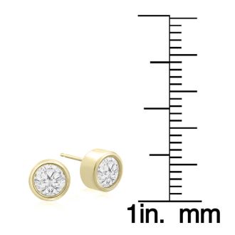 1 1/2 Carat Bezel Set Diamond Stud Earrings Crafted In 14 Karat Yellow Gold