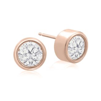 1 1/2 Carat Bezel Set Diamond Stud Earrings Crafted In 14 Karat Rose Gold