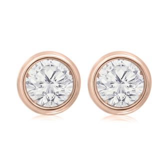 1 1/2 Carat Bezel Set Diamond Stud Earrings Crafted In 14 Karat Rose Gold