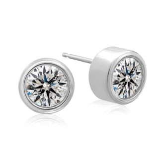 2 Carat Bezel Set Diamond Stud Earrings Crafted In 14 Karat White Gold