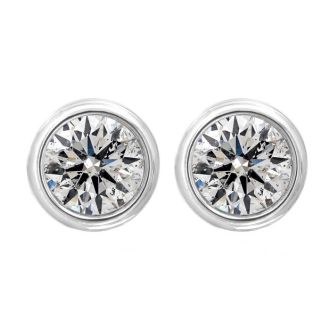 2 Carat Bezel Set Diamond Stud Earrings Crafted In 14 Karat White Gold