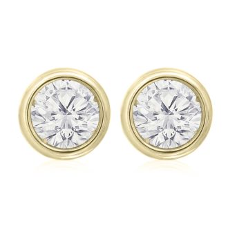 2 Carat Bezel Set Diamond Stud Earrings Crafted In 14 Karat Yellow Gold