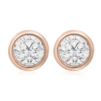 2 Carat Bezel Set Diamond Stud Earrings Crafted In 14 Karat Rose Gold