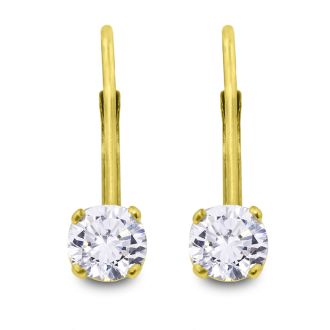 Diamond Drop Earrings: 1/2 Carat Diamond Drop Earrings in 14k Yellow Gold.  Very Popular, Shiny Natural Diamond Earrings