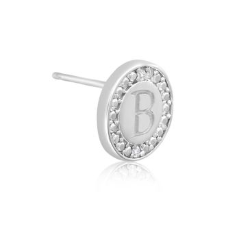 "B" Initial Diamond Stud Earrings In Sterling Silver