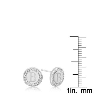 "B" Initial Diamond Stud Earrings In Sterling Silver