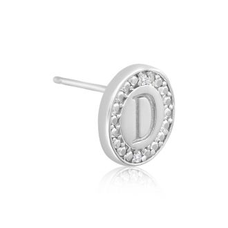 "D" Initial Diamond Stud Earrings In Sterling Silver