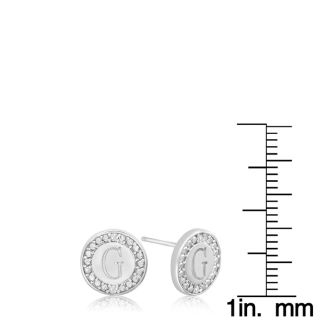 "G" Initial Diamond Stud Earrings In Sterling Silver