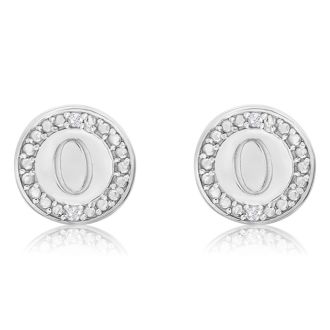 "O" Initial Diamond Stud Earrings In Sterling Silver
