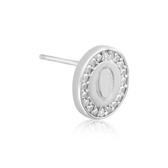 "O" Initial Diamond Stud Earrings In Sterling Silver
