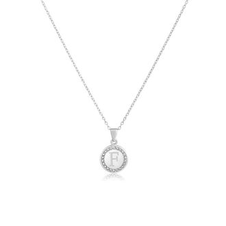 Letter F Diamond Initial Necklace In Sterling Silver, 18 Inches
