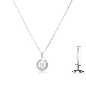 Letter N Diamond Initial Necklace In Sterling Silver, 18 Inches
