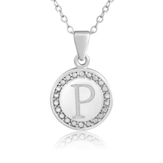 Letter P Diamond Initial Necklace In Sterling Silver, 18 Inches
