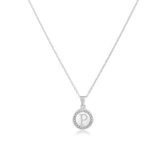 Letter P Diamond Initial Necklace In Sterling Silver, 18 Inches
