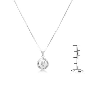Letter W Diamond Initial Necklace In Sterling Silver, 18 Inches


