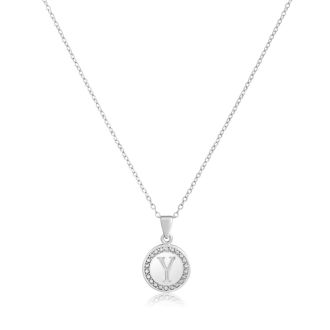Letter Y Diamond Initial Necklace In Sterling Silver, 18 Inches

