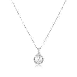 Letter Z Diamond Initial Necklace In Sterling Silver, 18 Inches

