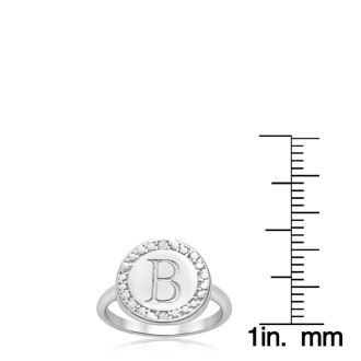 "B" Initial Diamond Pinkie Ring In Sterling Silver
