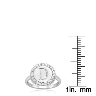 "D" Initial Diamond Pinkie Ring In Sterling Silver

